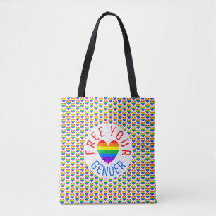 Tote Bag Libérez votre genre, Coeur arc-en-ciel