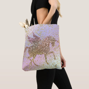 Tote Bag Licorne Paillettes Or Pastel Arc-en-Ciel Filles Br