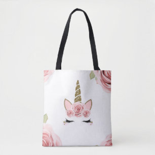Tote Bag Licorne Rose Pailletée Or Tendance Mignonne