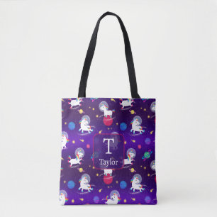 Tote Bag Licornes Arc-En-Ciel Dans L'Espace Dégradé Violet