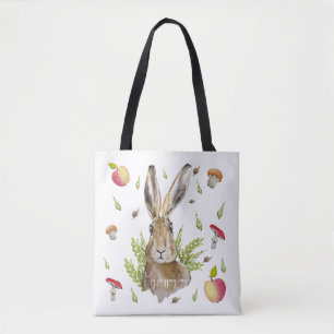 Tote Bag Lièvre mignonne avec un arrière - plan de pommes e