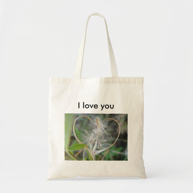 Tote bag lightbeige plant heart, text: "I love you (Front)