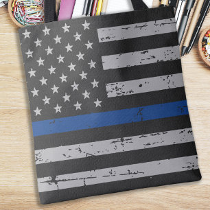 Tote Bag Ligne Bleue Mince États-Unis Drapeau américain - O