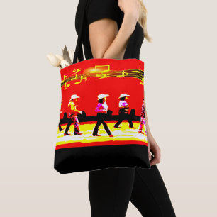 Tote Bag Ligne dansant le noir rouge de groupe occidental