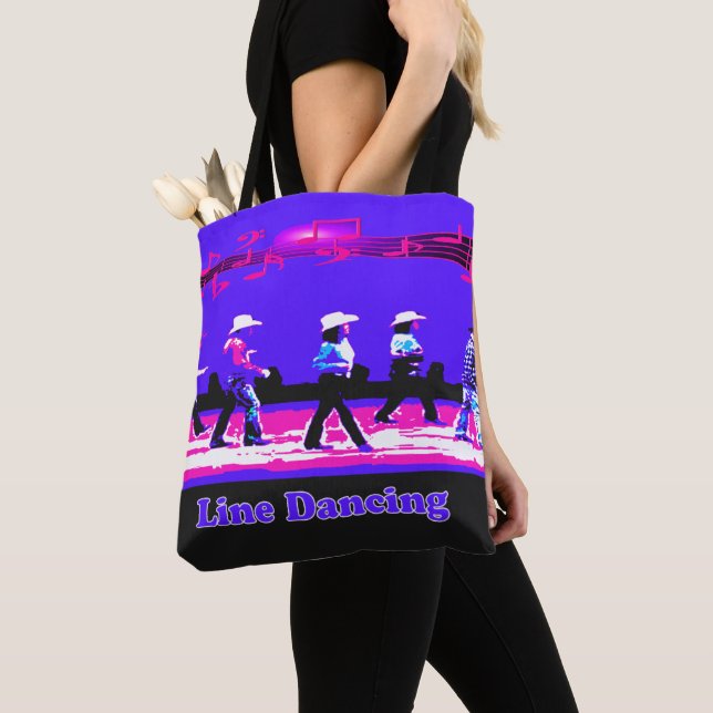 Tote Bag Ligne dansant le rose occidental de noir bleu de (De près)