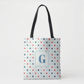 Tote Bag Ligne de point bleu étoile rouge Motif géométrique