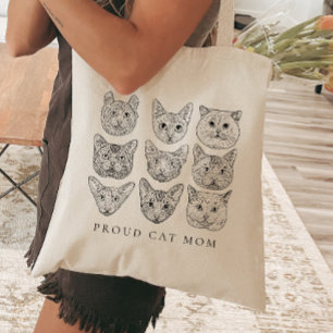 Tote Bag Ligne minimaliste Art Chat maman Amoureux des chat