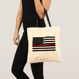 Tote Bag Ligne rouge mince monogramme de drapeau américain
