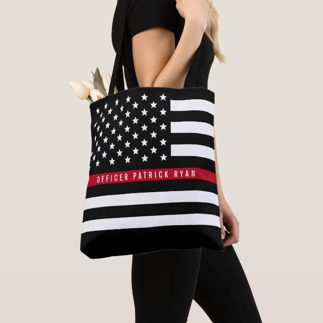 Tote Bag Ligne rouge mince nom de coutume de drapeau de (De près)