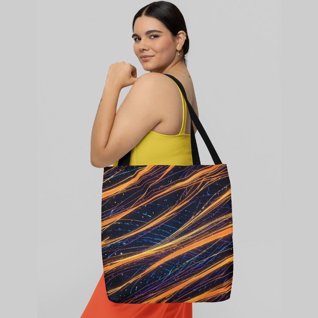 Tote Bag Lignes abstraites orange et bleu brillant avec éti (Créateur téléchargé)