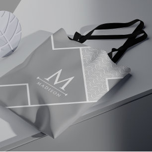 Tote Bag Lignes courbes géométriques modernes en noir et gr