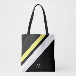 Tote Bag Lignes diagonales initiales personnalisées en noir