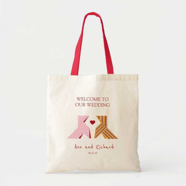 Tote Bag Lignes en papier avec bandes et Pois (Devant)