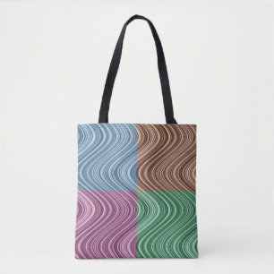 Tote Bag Lignes ondulées en bleu/Brown/vert/violet