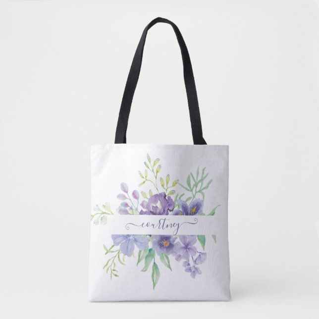 Tote Bag Lilac aquarelle florale personnalisée (Devant)