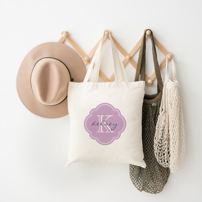 Tote Bag Lilac violet personnalisé Monogramme personnalisé (Créateur téléchargé)