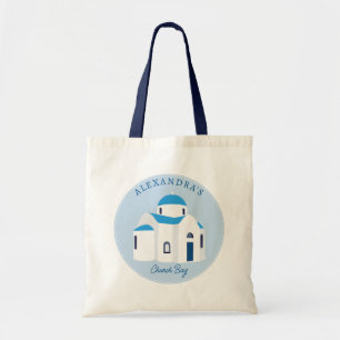 Tote Bag L'île grecque Santorin Blue Dome Eglise Monogramme
