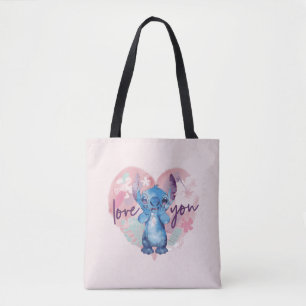 Tote Bag Lilo & Stitch   Stitch Watercolor Valentine Heart