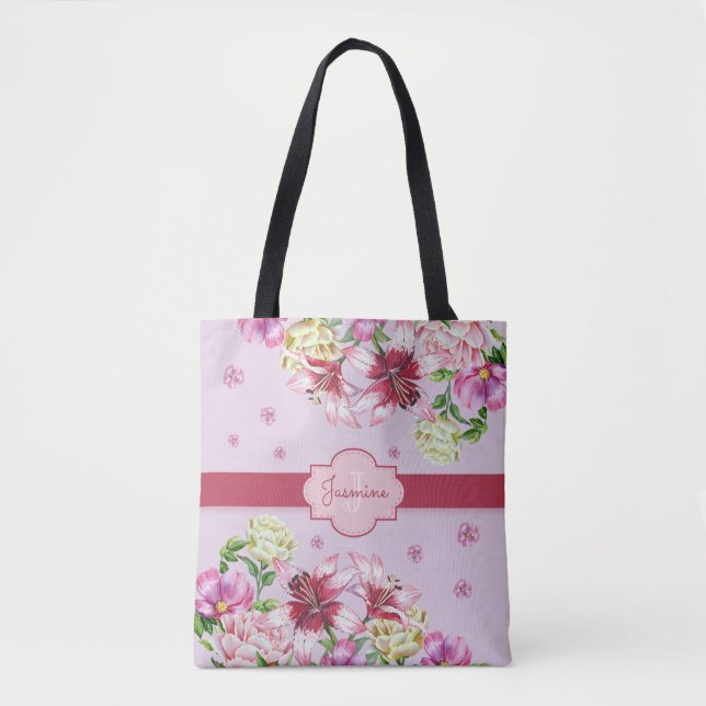 Tote Bag Lily & Peony Floral Purple (Devant)