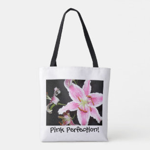 Tote Bag Lily rose Fleur Lily rose délicate sur noir