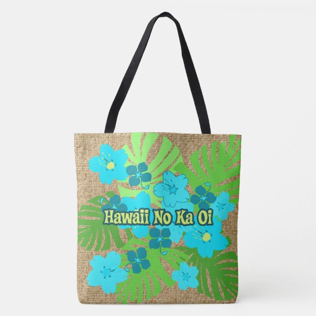 Tote Bag Limahuli Garden Hawaiian Floral Beach Bag -Turq (Devant)