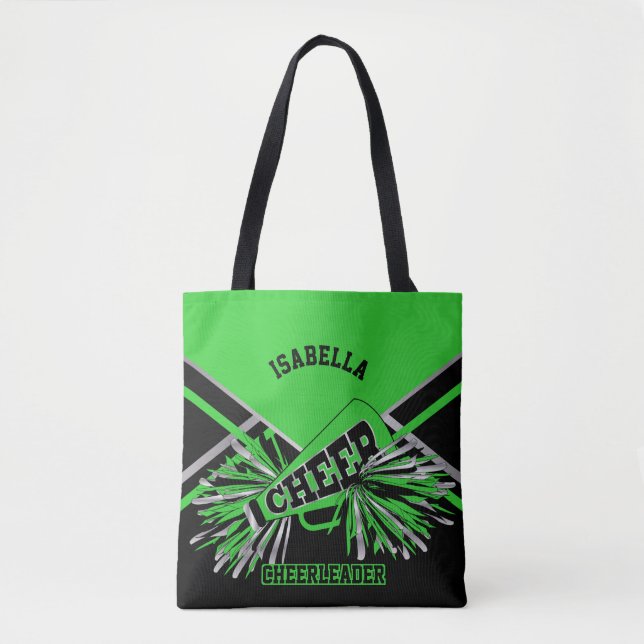 Tote Bag Lime vert, argent et Pom-pom girl noir (Devant)