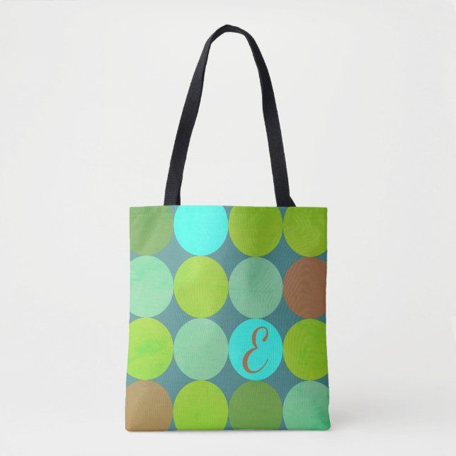 Tote Bag Lime Vert Turquoise Turquoise & Rust Cercles Monog (Devant)