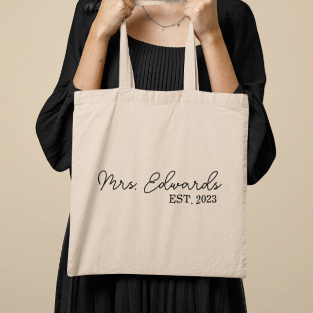 Tote Bag Limite Cursive Mme Custom Nom de famille Mariage C (Créateur téléchargé)