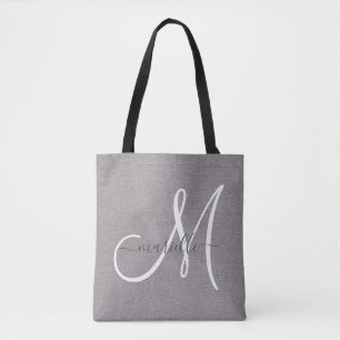 Tote Bag Linge gris monogramme blanc