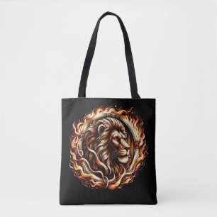 Tote Bag Lion enflammé dans un anneau de flammes de feu Ast