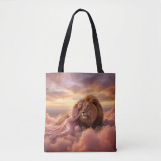 Tote Bag Lion et femme de fantaisie dans les nuages