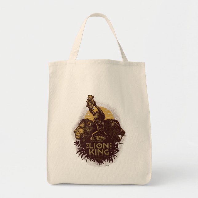 Tote Bag Lion King | Rafiki présente Simba Woodcut Design (Devant)
