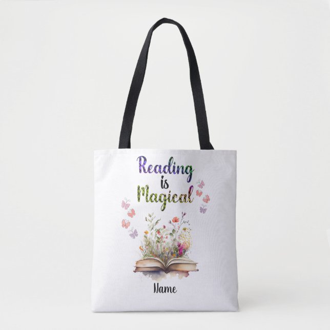 Tote Bag Lire est Magique Livre Amateurs Citer tendance Whi (Devant)
