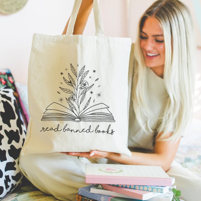 Tote Bag Lire Livres Interdits Blooming Floral Livre (Créateur téléchargé)