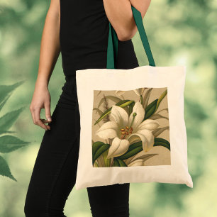Tote Bag Lis de Pâques vintage, fleurs victoriennes en fleu