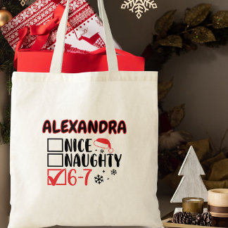 Tote Bag Liste de Noël drôle 6-7 Nom personnalisé