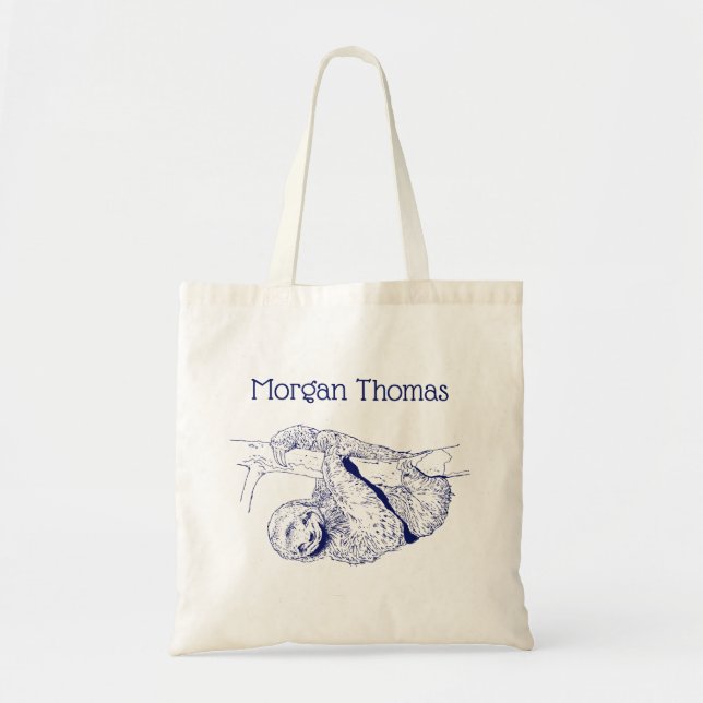 Tote Bag Lithographie de dessin de Sloth #1 bleu (Devant)