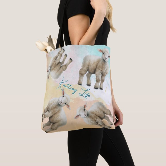 Tote Bag Little Lambs Knitting Life Yarn or Project Bag (De près)