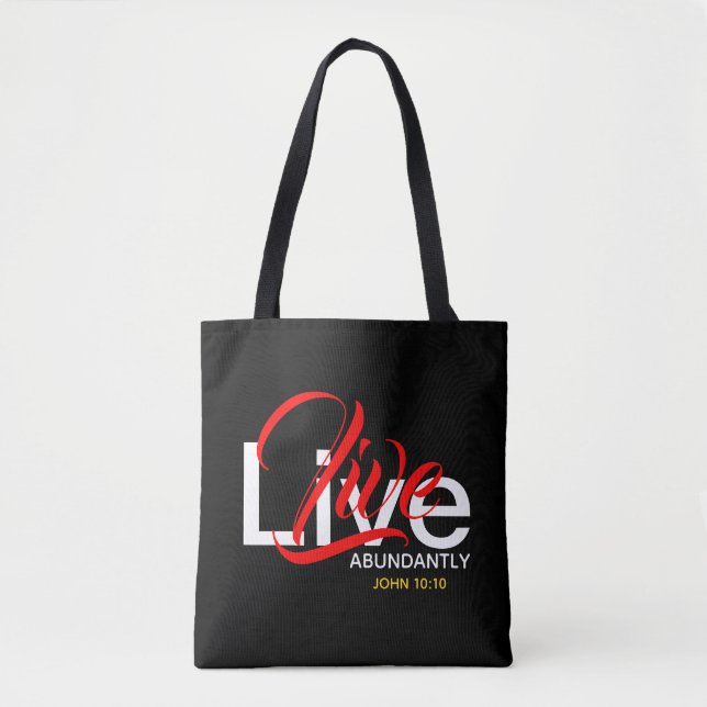 Tote Bag Live Abondamment John 10:10 Écriture Monogramme (Devant)