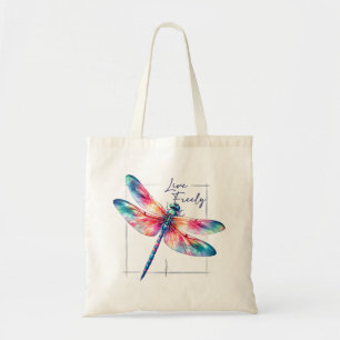 Tote Bag Live Freely - Dragonfly Colorful Inspirational
