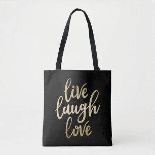 Tote Bag Live Laugh Love Faux Gold Letting