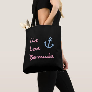 Tote Bag Live Love Bermuda Script Texte avec Ancre foncé