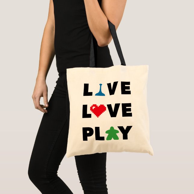 Tote Bag Live, Love, Play Black Text Basic Fourre-tout (Devant (produit))