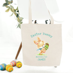 Tote Bag Livraison de lapin de Pâques Nom personnalisé / Va