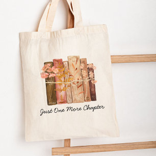 Tote Bag Livre Aquarelle Fleur Brun Rose Citation Lecture