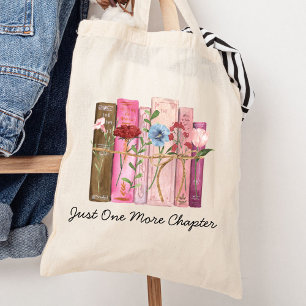 Tote Bag Livre Aquarelle Fleur Rose Violet Citation Lecture