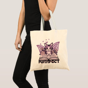 Tote Bag Livre Chat Violet et Papillons