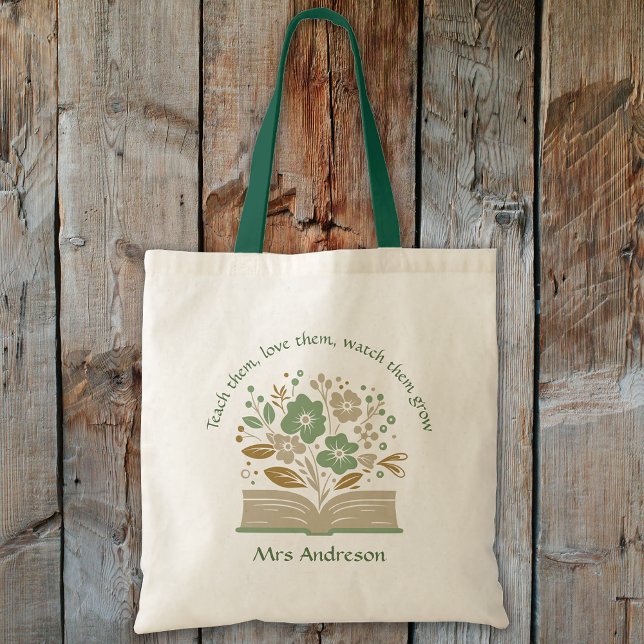 Tote Bag Livre de fleurs moderne enseignant Merci cadeau (Modern Flower Book Teacher Thank You Gift Tote Bag)
