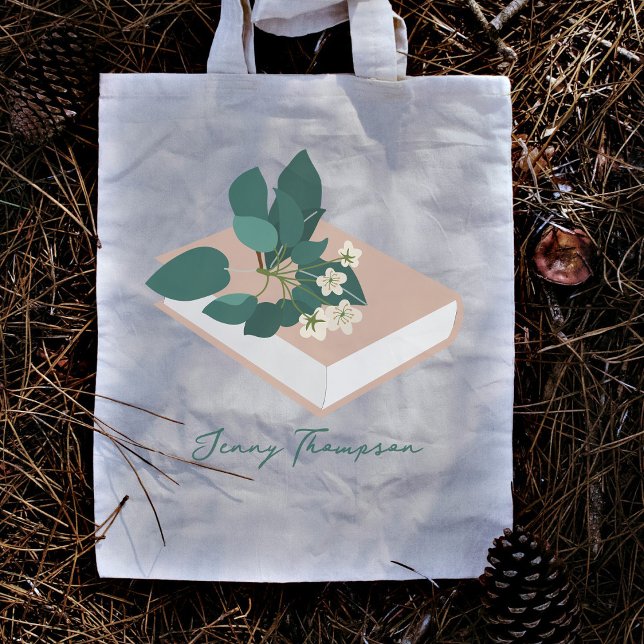 Tote Bag Livres Botaniques & Bibliothèque Lecture Nom Perso (Botanical Books & Library Reading Custom Name Tote Bag)