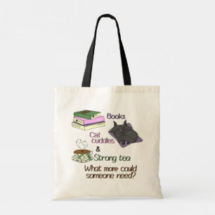 Tote Bag Livres, boudins de chat et thé